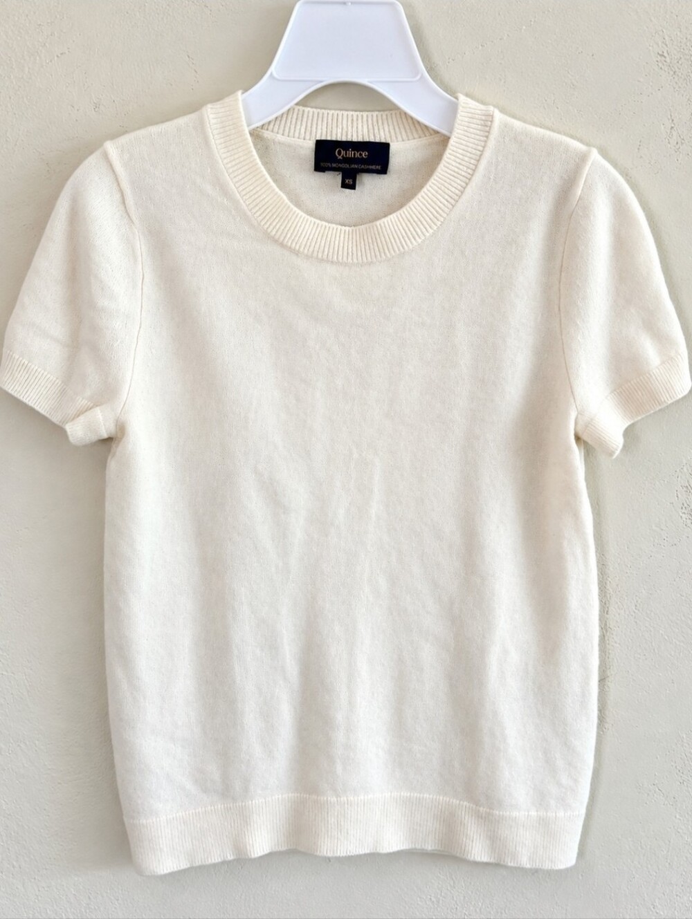 Quince Mongolian Cashmere Tee Women XS Ivory 100% Cashmere Short Sleeve Knit Top